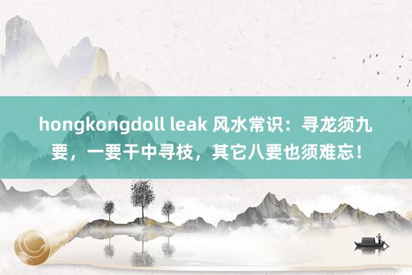 hongkongdoll leak 风水常识：寻龙须九要，一要干中寻枝，其它八要也须难忘！